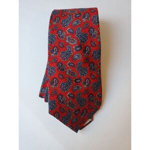 Vintage Christian Dior Red Blue‎ Paisley Print Tie All Silk Classic Made In USA